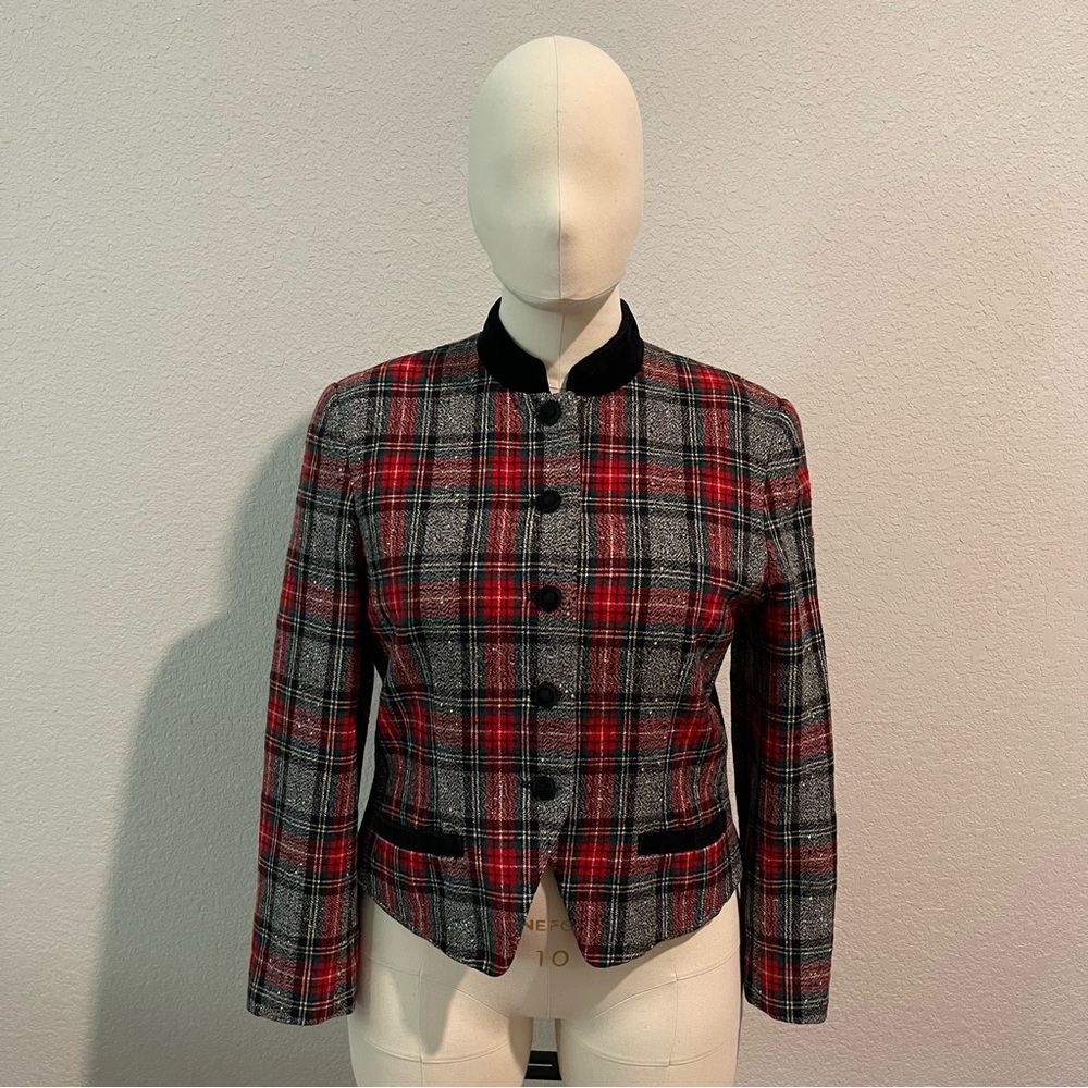 Pendleton Red Grey Plaid Wool Jacket size US 12
